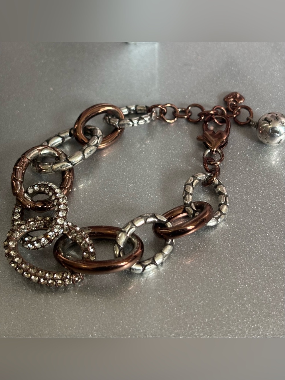 Brighton Pebble Pave link bracelet in silver and chocolate tones w/ Crystals